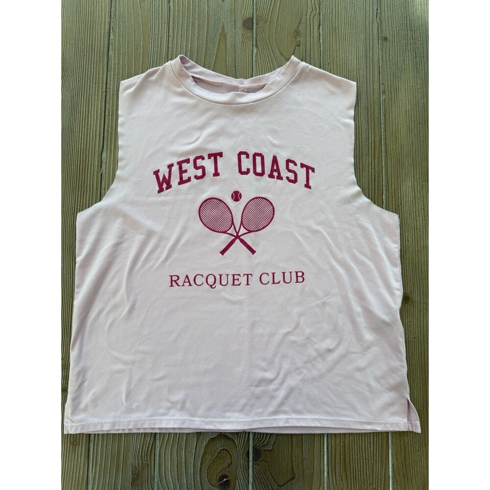 Women’s Lovers of hYOUmanity Pink West Coast Racquet Club Graphic Tee Sleeveless - Picture 1 of 5